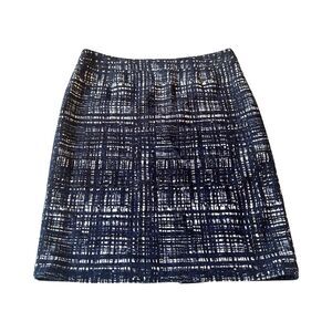 Escada Navy White Abstract Grid Textured Cotton Blend Pencil Skirt Size 44